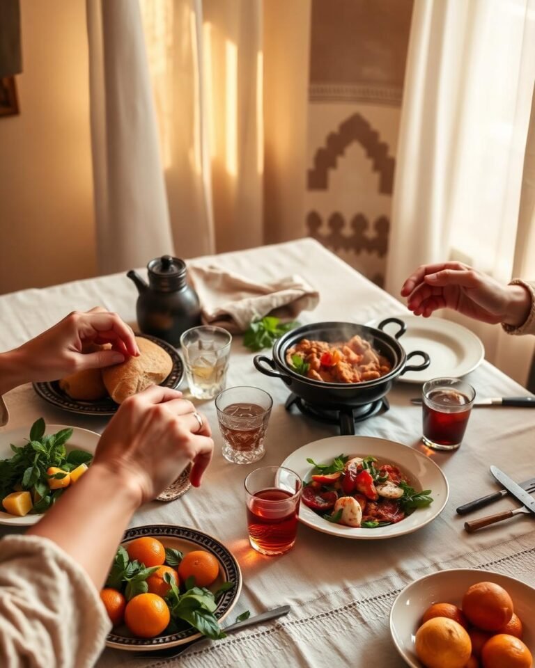 Gemeinsames Essen an einem Tisch im Surfhaus